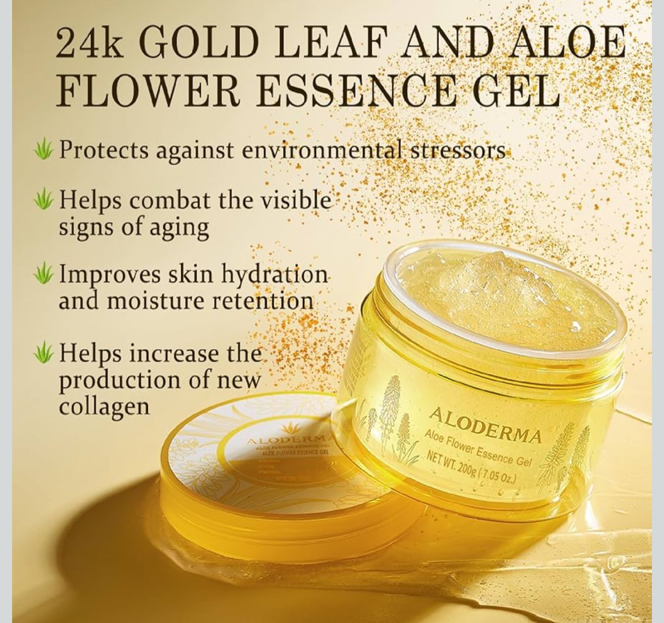 Aloderma Gel de Esencia de Flor de Aloe con Oro de 24 Quilates (7 oz)
